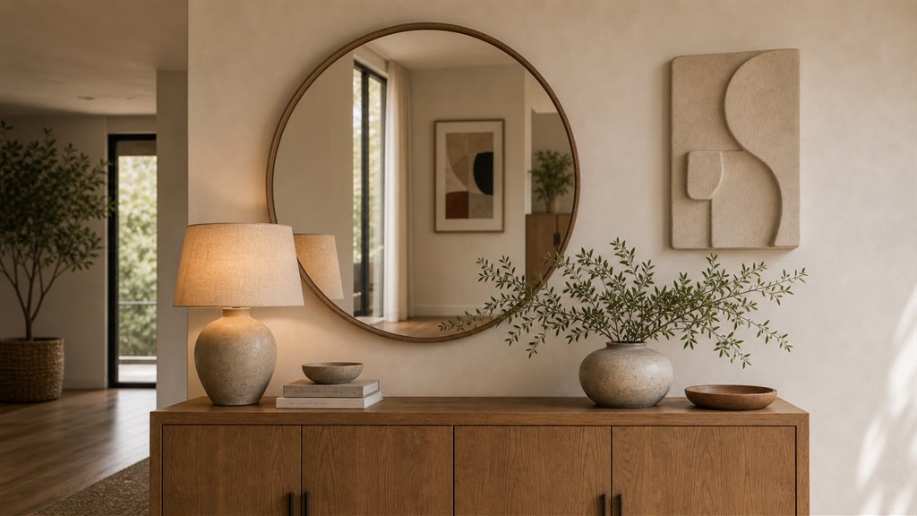 Best round wood wall mirrors for small entryways